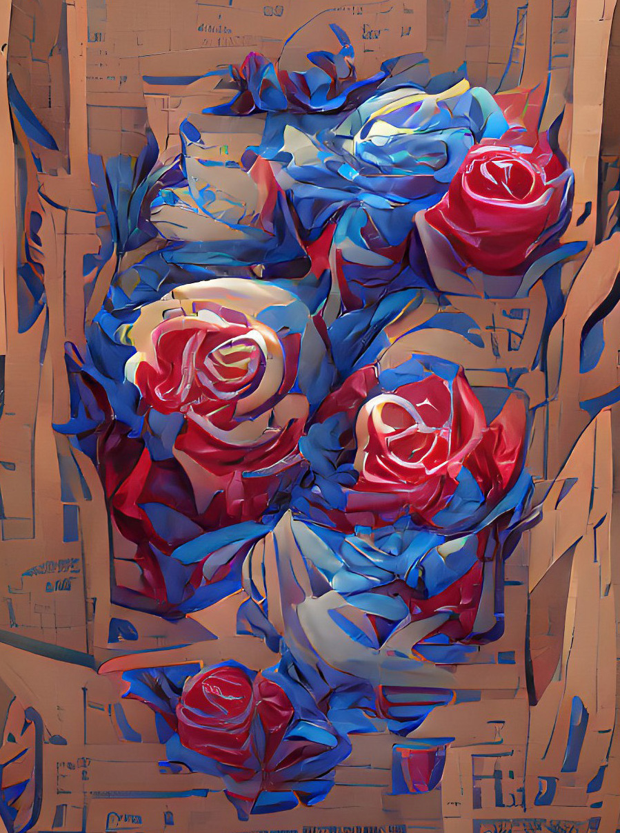 The box of blue and red roses