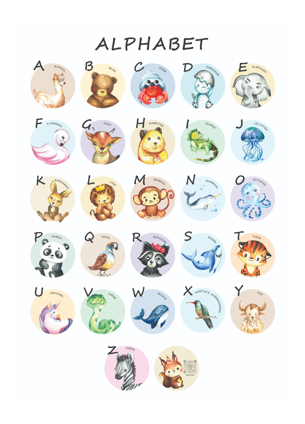 Alphabet animals watercolor